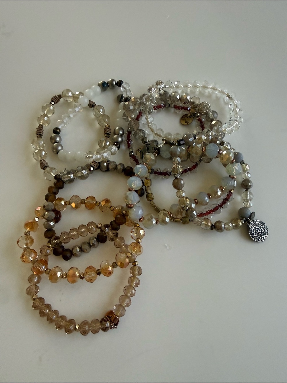 Erimish Neutral Multi-Bead Bracelet Stack - White, Gold, Brown